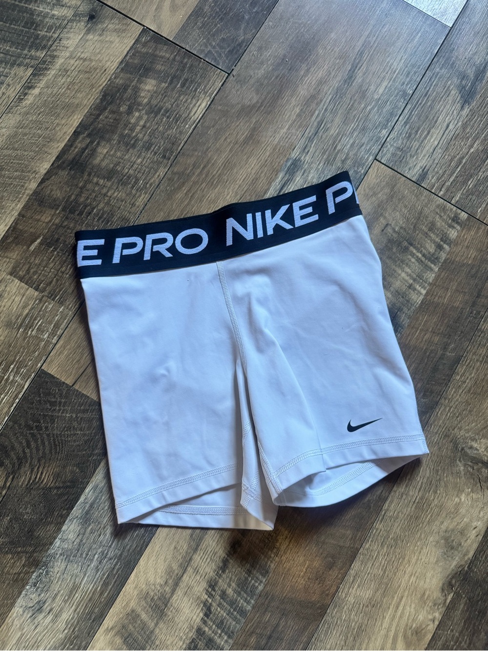 Nike Pro White Bike Shorts with Black Branded Waistband